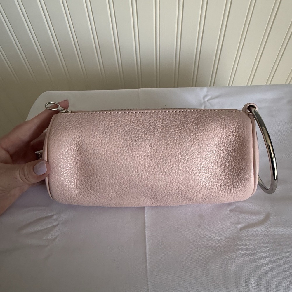 KARA Light Pink Leather Duffle Wristlet Bag Small Evening Cocktail Purse